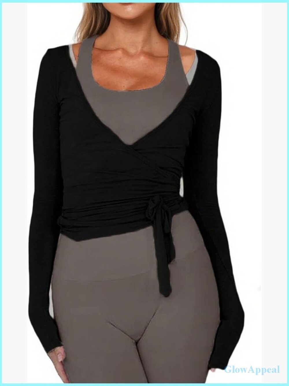 Long Sleeve Wrap Top Ballet Workout Yoga Shirt Coquette Blouse